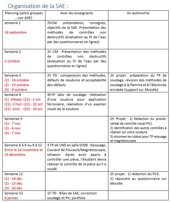 planning de la SAE pour 2024